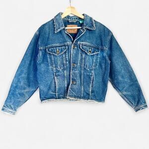 $178 NEW LEE Upcycled OOAK Denim Jean Jacket Frayed Edge- Size Medium